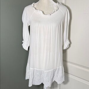 Tory Burch White Gauze Tunic Dress Off Shoulder Eyelet Hem Size S